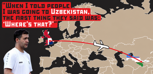 Gregg Britton during his journey from England to Uzbekistan, illustrating the first English coach to work in the Uzbek Super League and his move into Central Asian football.