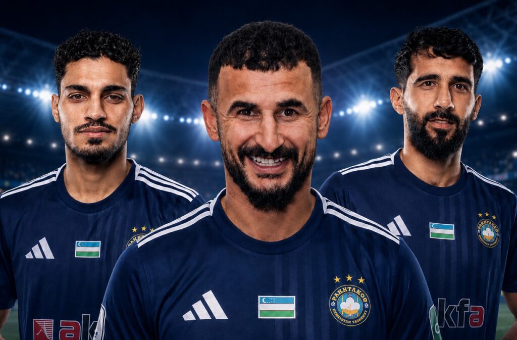 Zaid Tahseen, Aymen Hussein and Bashar Resan — players of Uzbekistan’s Pakhtakor. Photo: AI