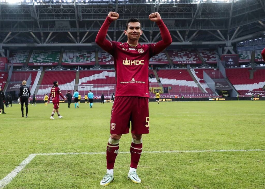 Rustam Ashurmatov celebrates during his time at Rubin Kazan, where he won the Russian First League title in 2023.